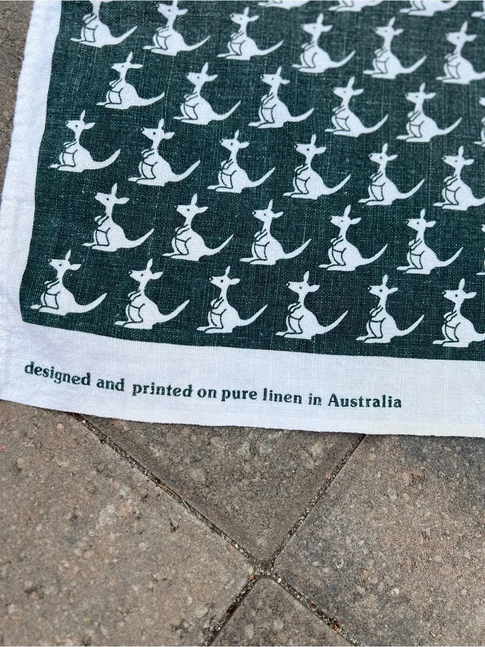 Vintage Rodriguez Australia Kangaroo Linen Tea Towel Green Boho MCM Kitchen